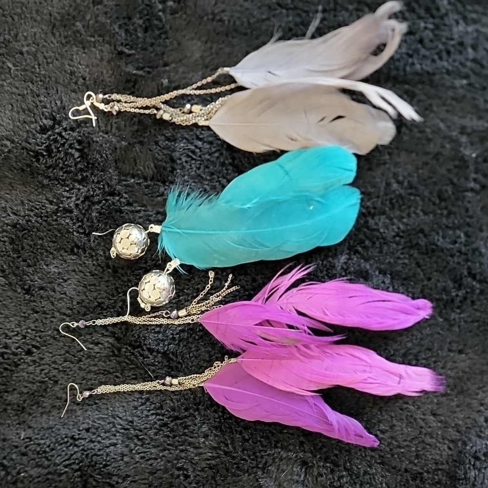 Set of 3 feather earrings